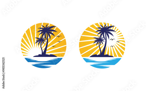 Palm tree summer beach icon illustration v.19