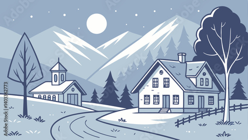 winter landscape with houses