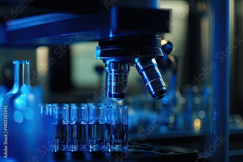 close up image of a tap in life sciences lab space. The image has blue tones with a dark blue background --ar 3:2 