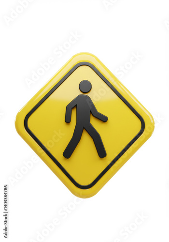 3D Yellow Pedestrian Symbol Sign – Road Safety Warning Icon
