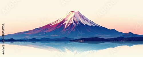 Subtle, continuous line illustration of Mount Fuji, showcasing its iconic shape , nature, design