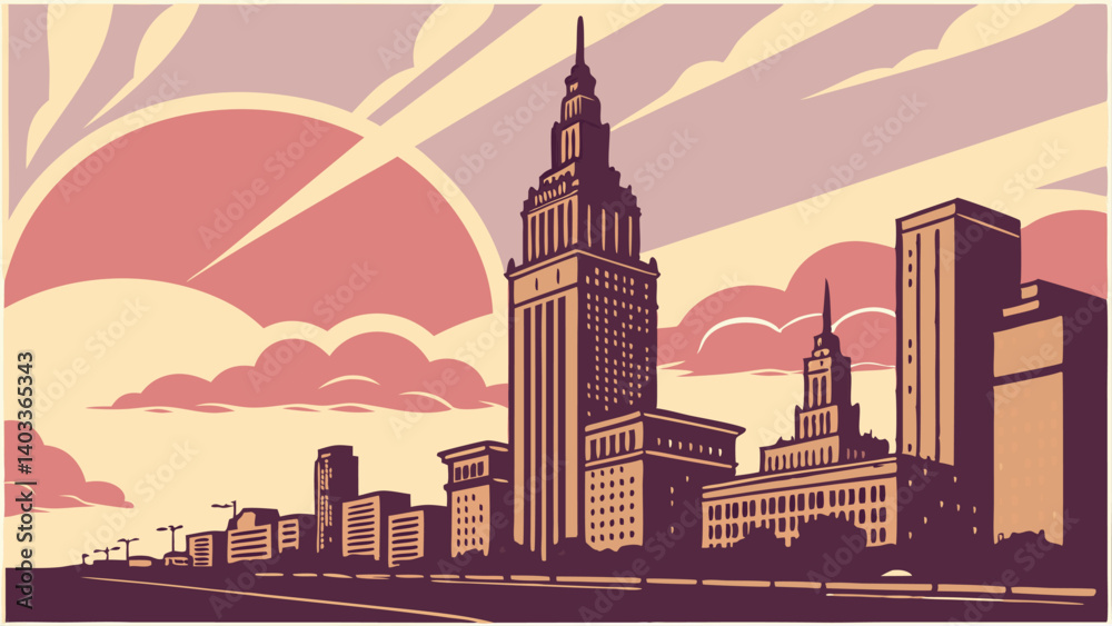 Obraz premium vector illustration of city skyline