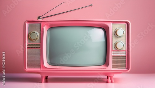 retro tv set on pink background