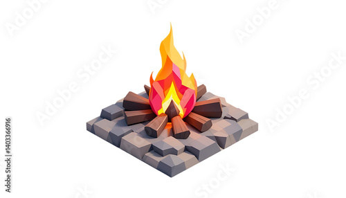 Low Poly Campfire – 3D Low Poly Game Asset	Stylized 3D render of a low poly campfire in low poly design. Perfect for mobile games, strategy builders, or stylized RPG environments. Isolated on white