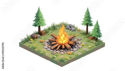 Low Poly Campfire – 3D Low Poly Game Asset	Stylized 3D render of a low poly campfire in low poly design. Perfect for mobile games, strategy builders, or stylized RPG environments. Isolated on white