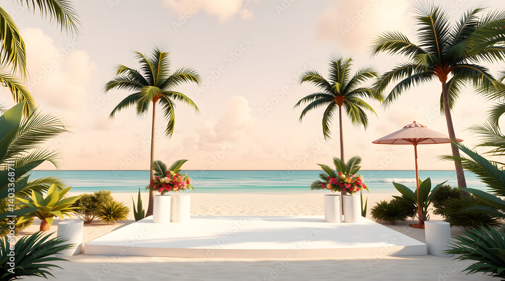 Fototapeta premium 3D renders summer background with and minimalist stage