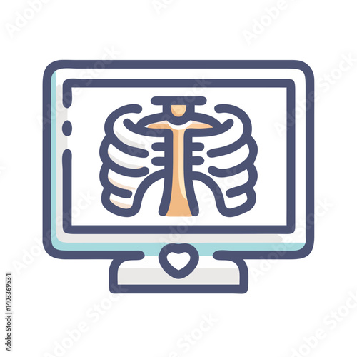 Medical imaging display showing X-ray results of ribcage on a computer screen 
