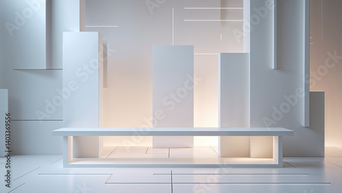 Wallpaper Mural White minimalist empty showroom interior with abstract geometric design Torontodigital.ca