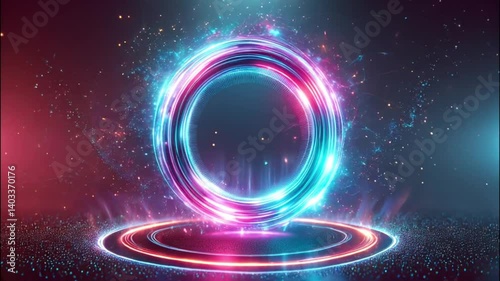 Wallpaper Mural Glowing neon energy ring in dark void with dynamic magenta and blue light effects
 Torontodigital.ca