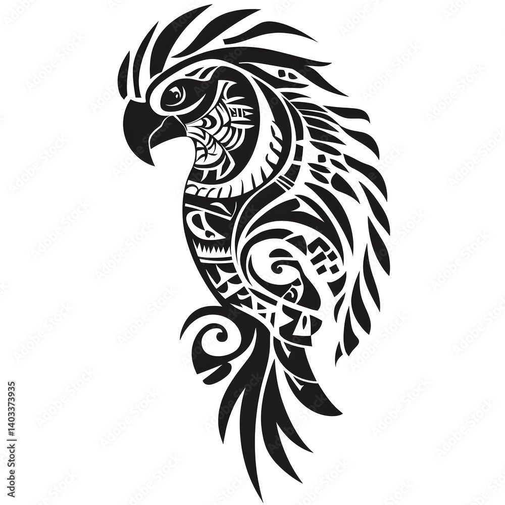 Obraz premium Tribal Parrot Tattoo Design Black Ink Bird Illustration