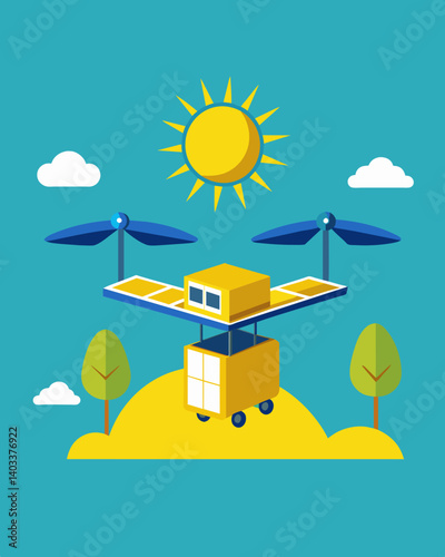 An innovative solution for efficient and ecofriendly delivery services the solarpowered drone could travel long distances without emitting harmful carbon emissions.. Vector illustration