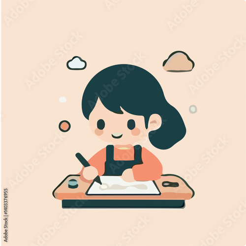 cartoon girl writing on paper