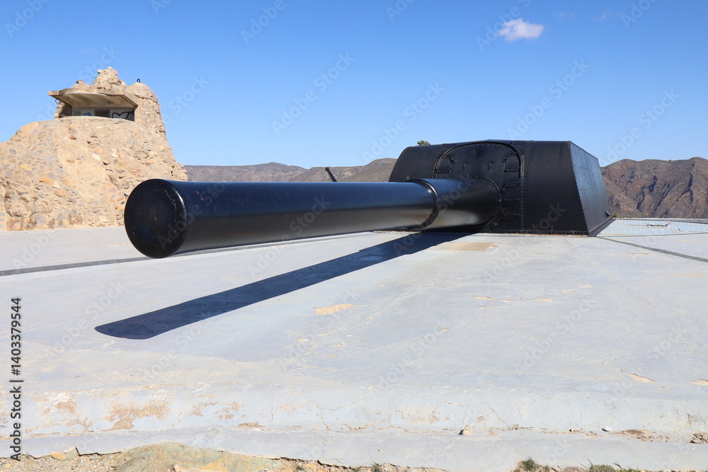 La batterie Castillitos à Cabo Tiñoso, batería de Castillitos, fort militaire, ville de Carthagène, région de la communauté autonome de la région de Murcie, Espagne