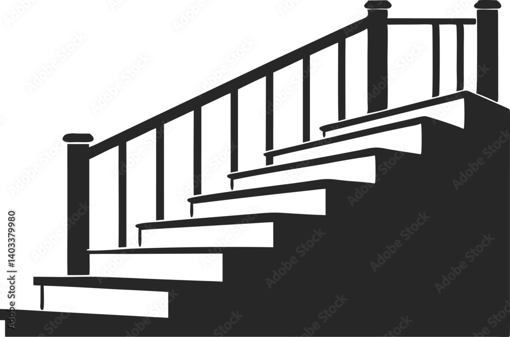 Fototapeta premium Silhouette black vector of stair structure with rails 