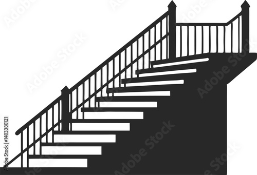 Railed stairway vector in silhouette black style  