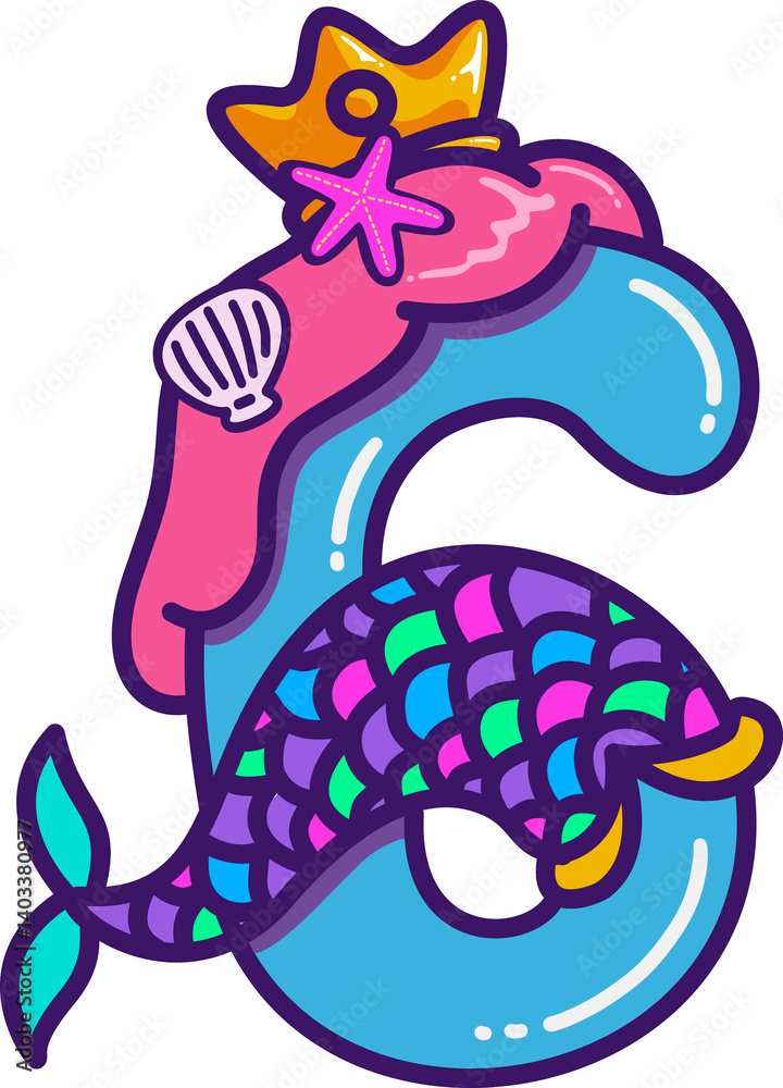 Obraz premium Colorful mermaid cartoon illustration number 6