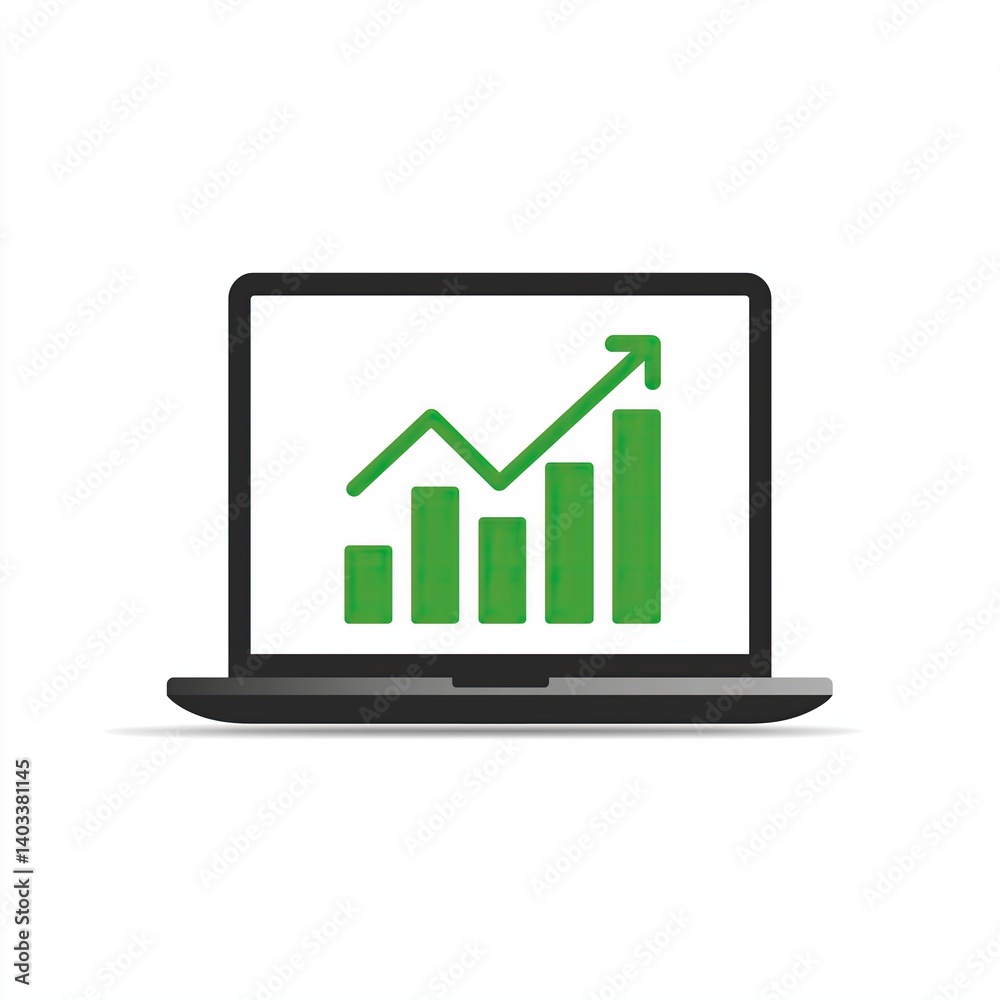 Growing Business Graph on Laptop Screen on white background Growing Business Graph on Laptop Screen on white background