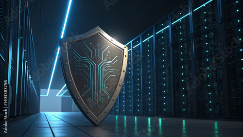 Cybersecurity shield deflecting digital particles, data protection and online security concept