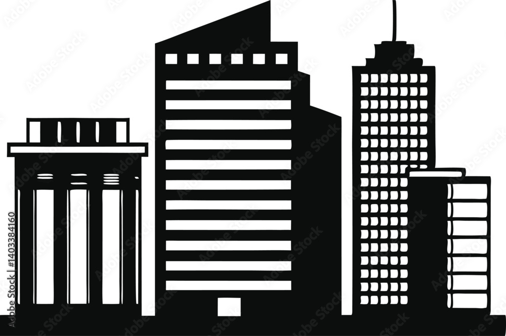 Obraz premium Black silhouette vector of striped architectural design