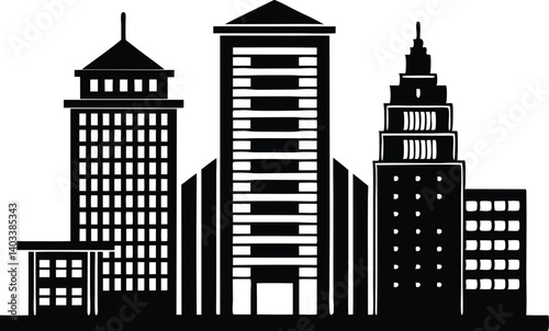 Silhouette black modern building with stripe vector  