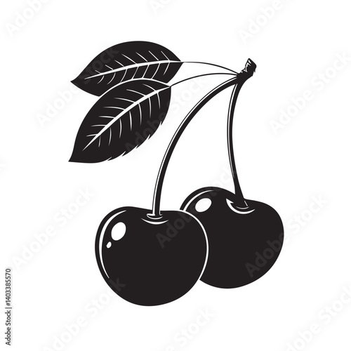 cherry with leaves  fruit flat icon vector