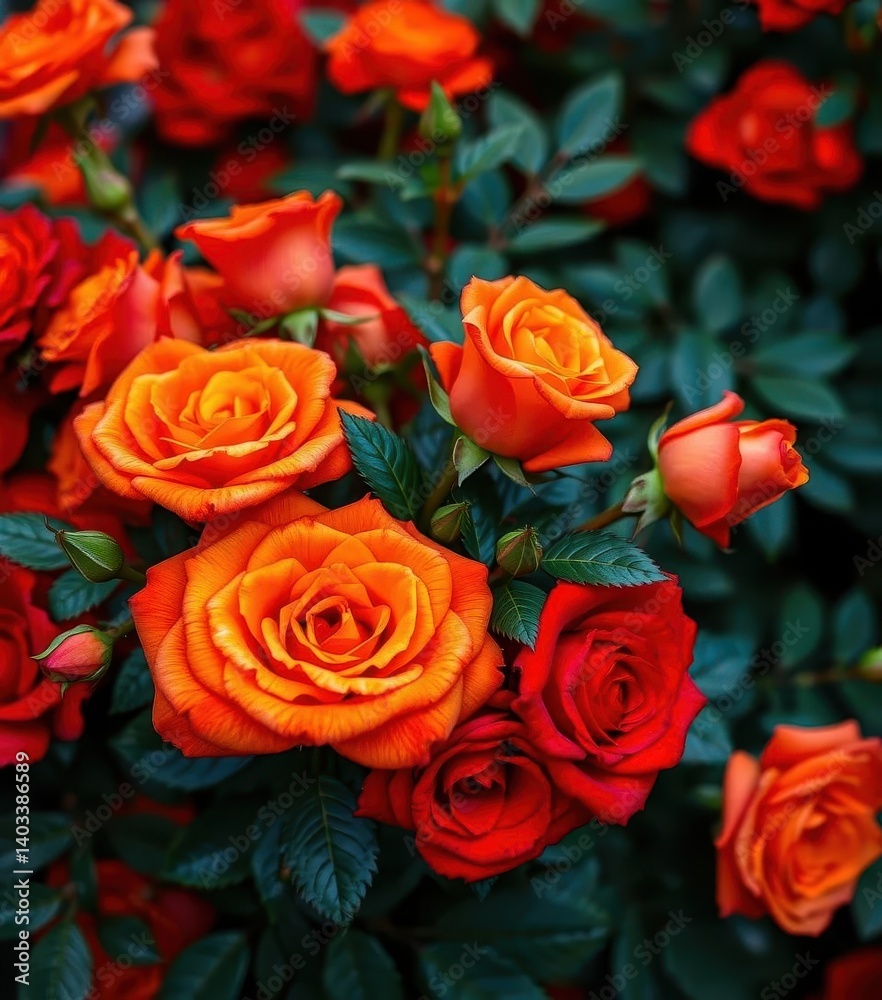 Vibrant orange and red rose bouquet, lush blooms, roses, red, anniversary Vibrant orange and red rose bouquet, lush blooms, roses, red, anniversary