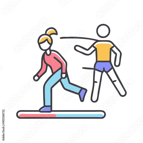 Fitness enthusiasts jogging on a treadmill with active and energetic expression in a dynamic setting 
