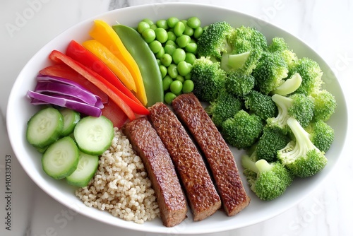 Balanced plate with controlled portions of proteins, carbs, and vegetables