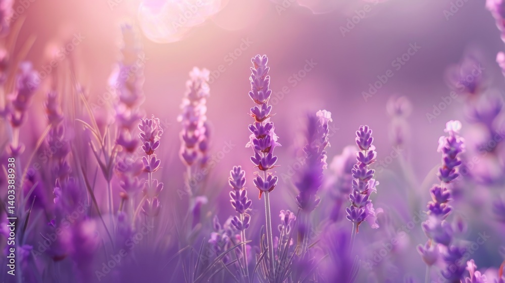 Fototapeta premium Beautiful spring field lavender flower on purple blur background