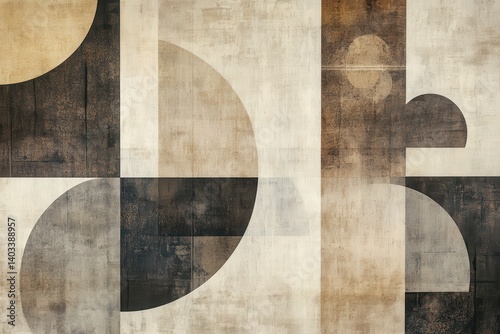 Modern abstract geometric shapes in beige, brown, grey on texture