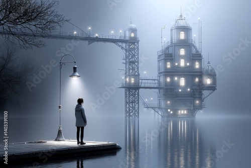 Gothic future where technology and ruins coexist in eerie harmony photo