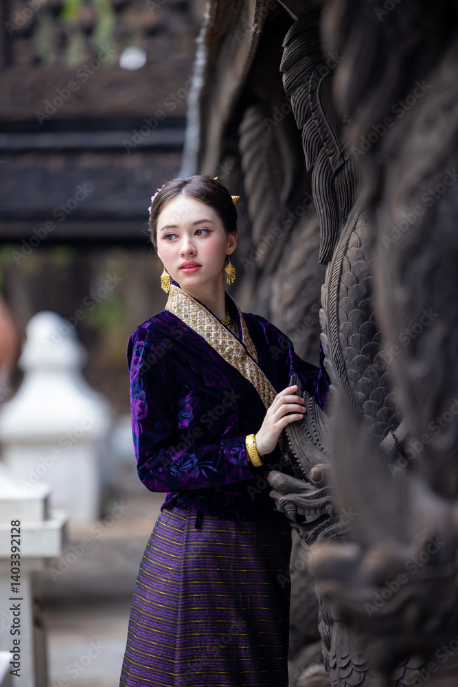 Young asian woman Thai traditional costume dress, Asian women dress identity Thai culture national costume culture dress, Thai traditional costume Thailand National, Thai woman culture costume dress.