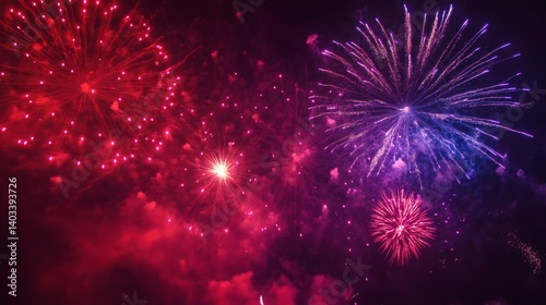 Night sky fireworks display, celebration, vibrant colors, festive background (1)