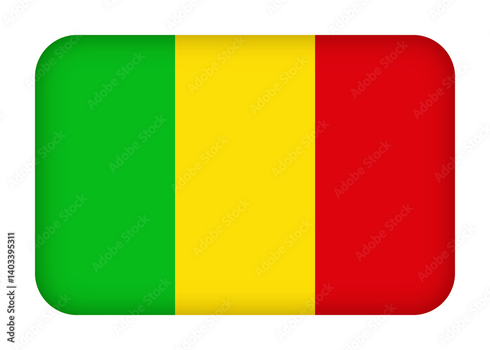Fototapeta premium Mali flag with round corners. 3d illustration button flag of Mali transparation png
