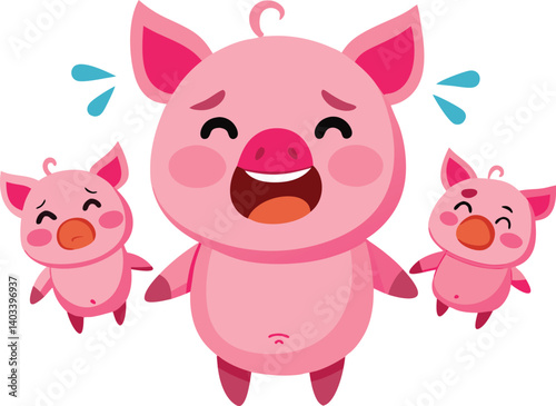 A set of pink pig emojis: embarrassed (sweat), greedy (drool), happy, bashful, dancing