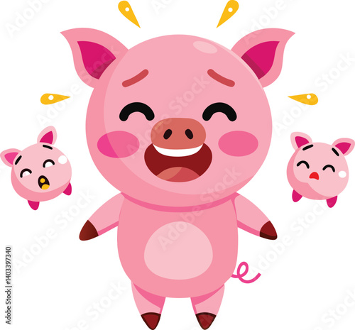 A set of pink pig emojis: embarrassed (sweat), greedy (drool), happy, bashful, dancing