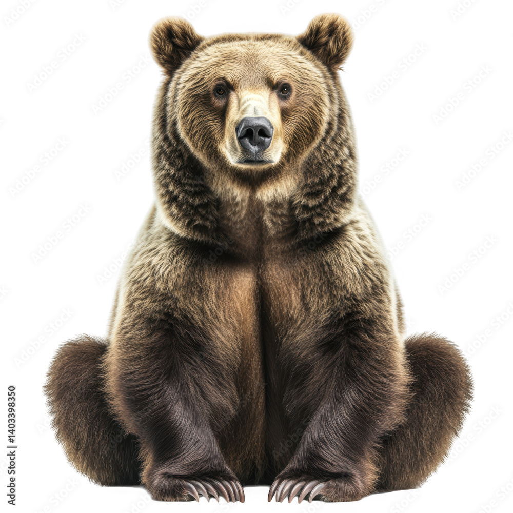 Fototapeta premium Sitting brown bear portrait isolated on transparent background