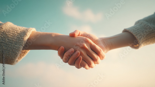 Wallpaper Mural Fine-art inspired handshake image, slightly stylized hand textures with warm olive and cream skin hues, symmetrical composition Torontodigital.ca