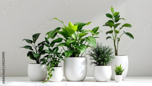 Assorted Houseplants in White Pots Create a Clean and Modern Aesthetic