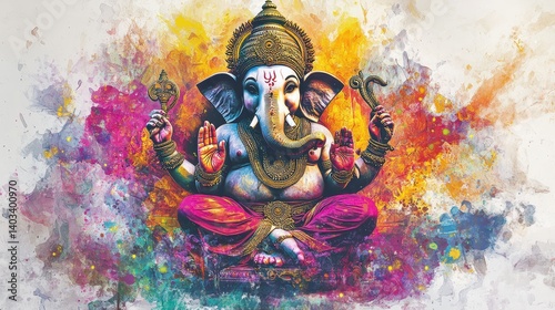 Colorful Ganesh Watercolor Painting  Hindu God  Indian Art