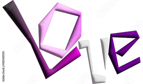 LOVE en lettres 3D aux couleurs violettes et blanches. Typographie moderne et stylisée en style vectoriel. Design élégant et romantique sur fond gris clair. Concept d'amour et d'affection