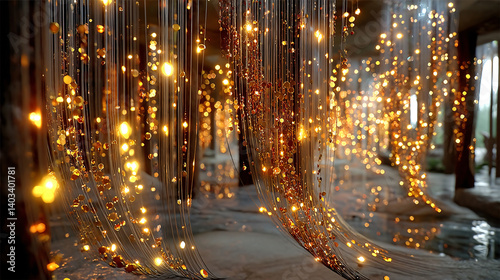 A mesmerizing display of shimmering lights and strands, creating a magical atmosphere in an indoor setting.