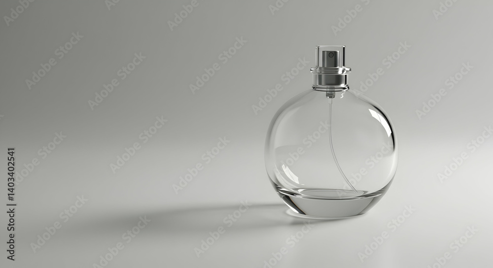 Clear Round Perfume Bottle On Light Gray Background Clear Round Perfume Bottle On Light Gray Background