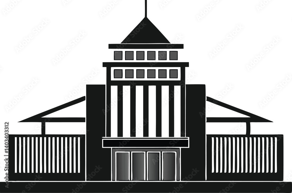 Fototapeta premium Stylish building vector with silhouette black detail 