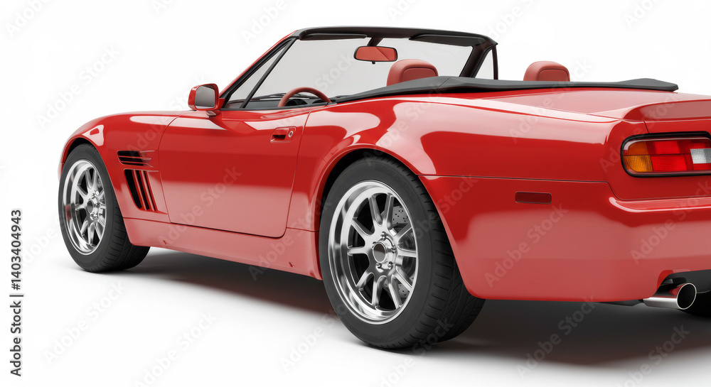 Classic Red Convertible Car – Rear Side View, Isolated on White Background, 3D Render Classic Red Convertible Car – Rear Side View, Isolated on White Background, 3D Render