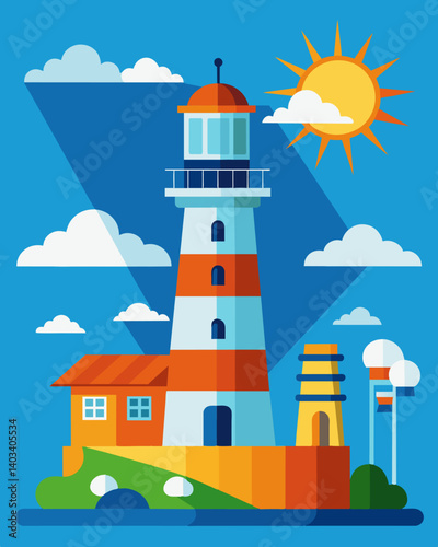 As climate change threatens traditional energy sources solarpowered lighthouses offer a sustainable alternative.. Vector illustration