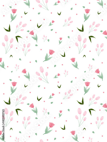 Seamless pattern with pink flowers