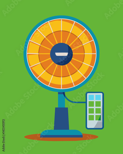 No need for batteries or outlets this fan can be easily recharged by the sun for endless use.. Vector illustration