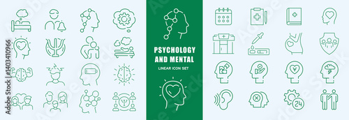 Psychology and mental icon set. Linear style. Editable Stroke.