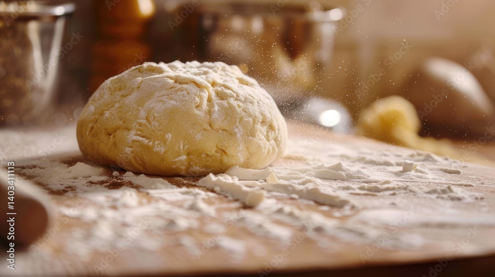 Bread dough balls on table with blur background. Generated AI image Bread dough balls on table with blur background. Generated AI image